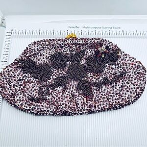 Vintage Kiss-Lock Purple Beaded Sequin Floral Clutch With Pin